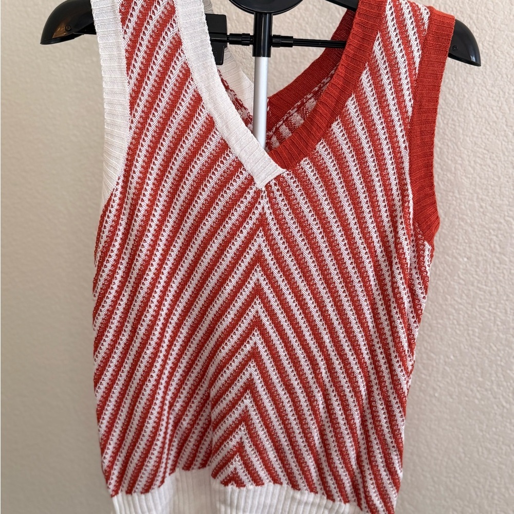 Striped Red and White V-Neck Sleeveless Top